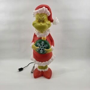 Gemmy Dr. Seuss The Grinch w Wreath 24" Christmas Light Up Blow Mold Decoration